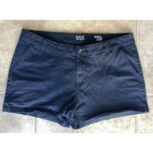 a.n.a Womens Mid Rise Black Twill Shorts Size 14 Inseam 3.5" Short Cuffed Hem